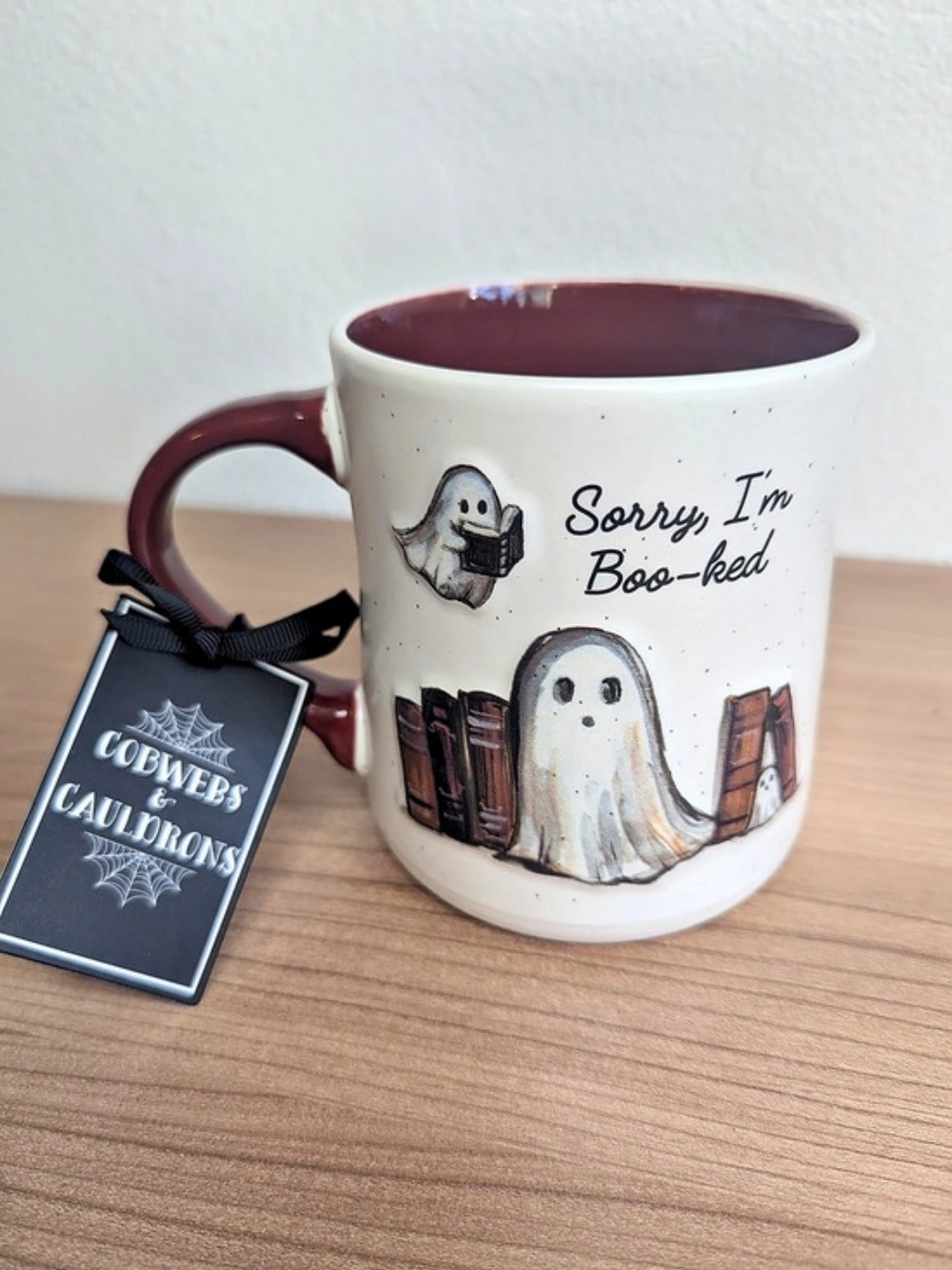 Cobwebs & Cauldrons Ghost Halloween Mug With Books